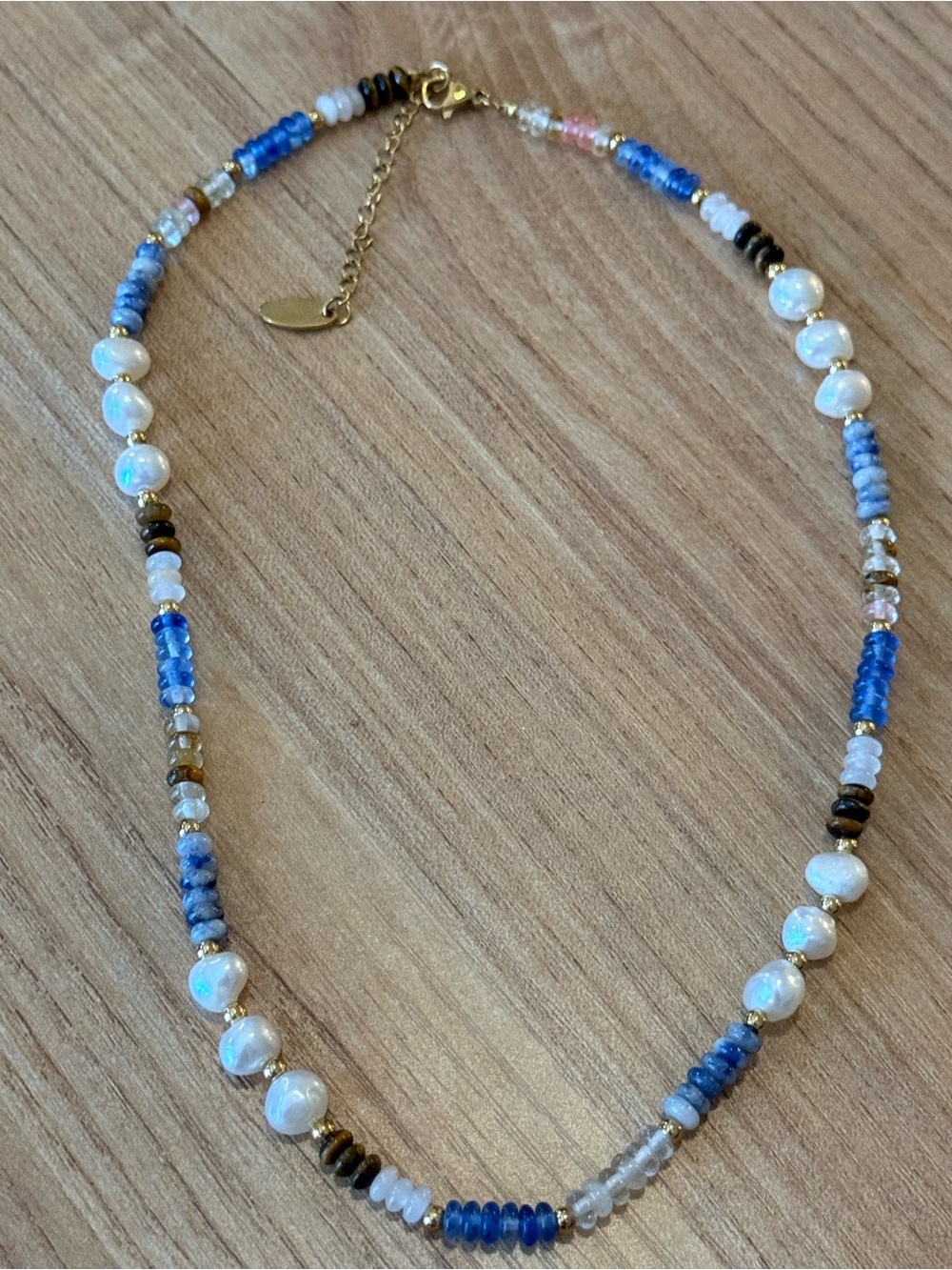 Medina Blue & Pearl Beaded Necklace - MEDINA